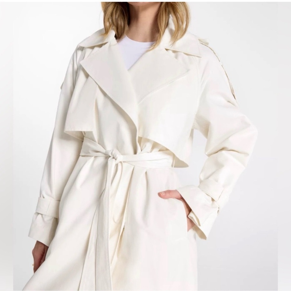 Calia Women's Cream Trench Coat with Belt, detachable hood.